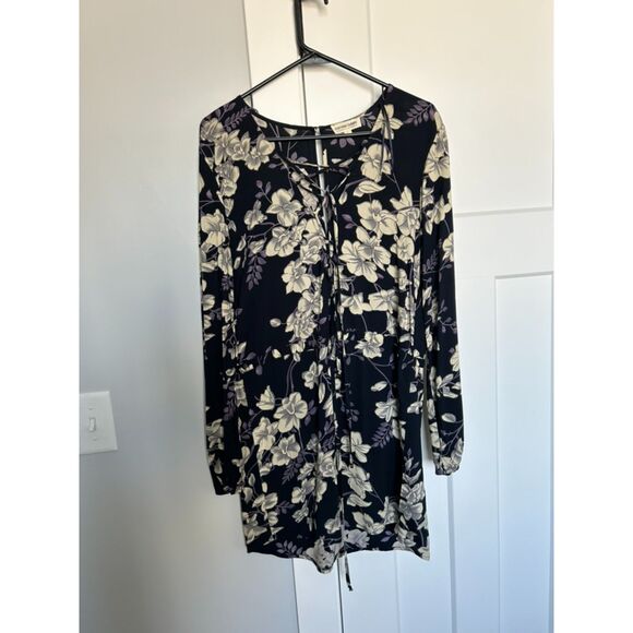 COTTON CANDY Lace Front Tie Waist Floral Print Balloon Sleeve Dress Size L - Picture 7 of 11